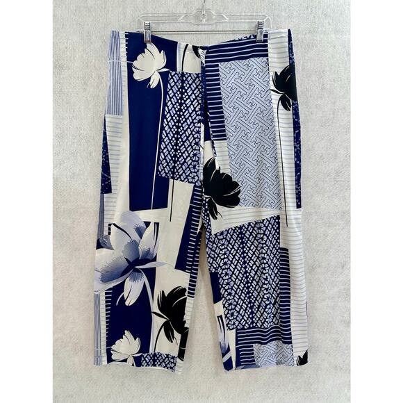 Natori Kabuki PJ Set Large Floral Short Sleeve Draw String Bottoms Blue White - Picture 5 of 14